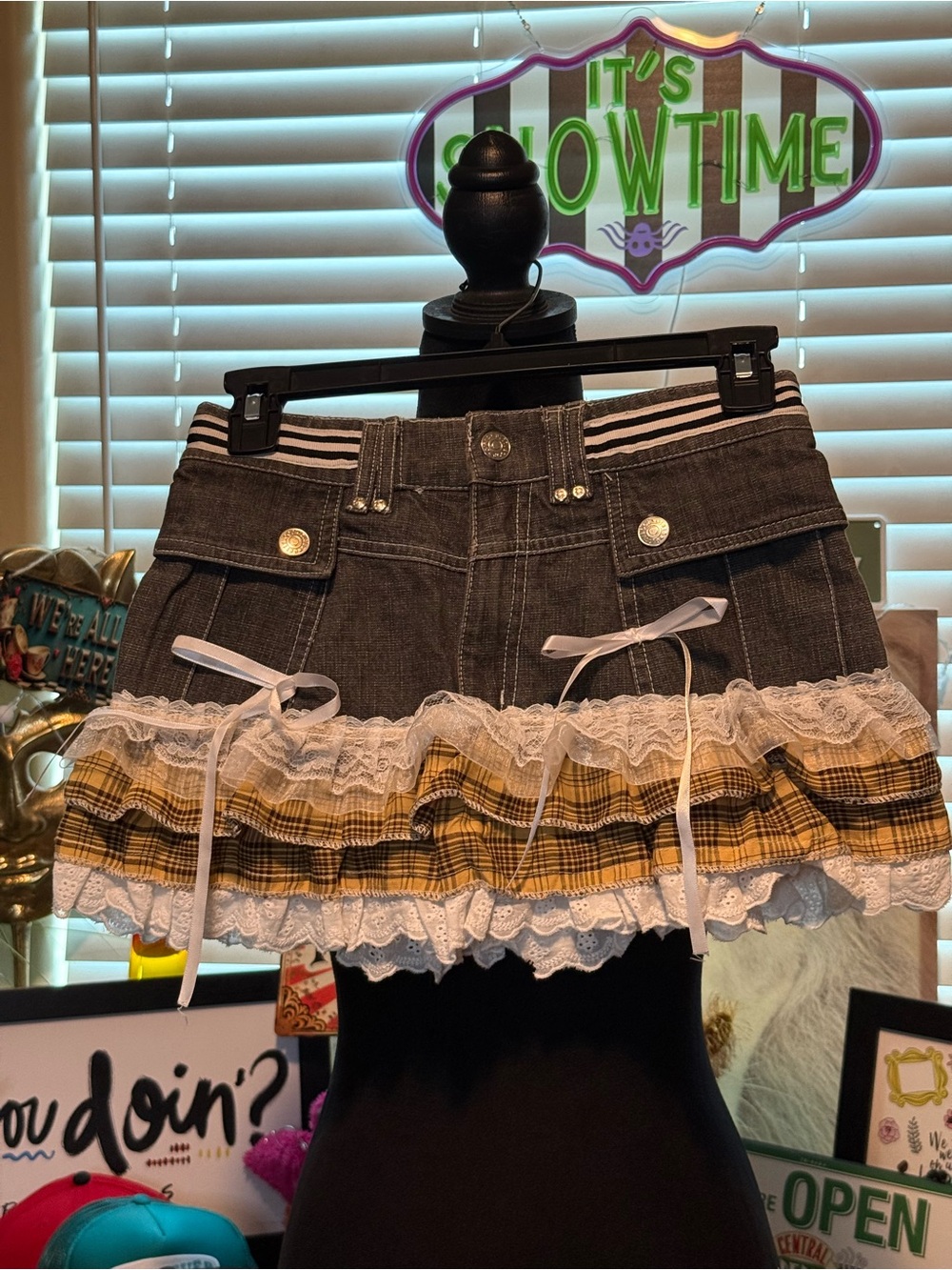 Upcycled CustomTiered Ruffle Mini Betty Boop Skirt with Lace Trim